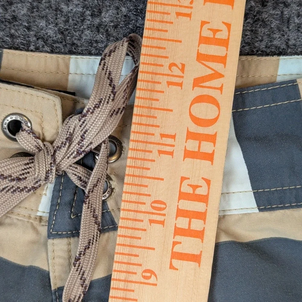 Patagonia Mens Striped Board Shorts Tan Grey White Swim Trunks 36